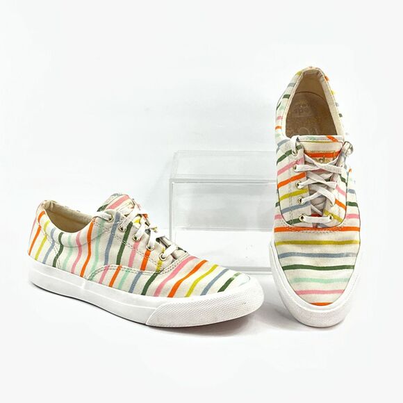 Keds Rifle Paper Co Shoes Womens 8 Striped Cotton Sneakers Anchor Happy Stripes - Picture 1 of 13